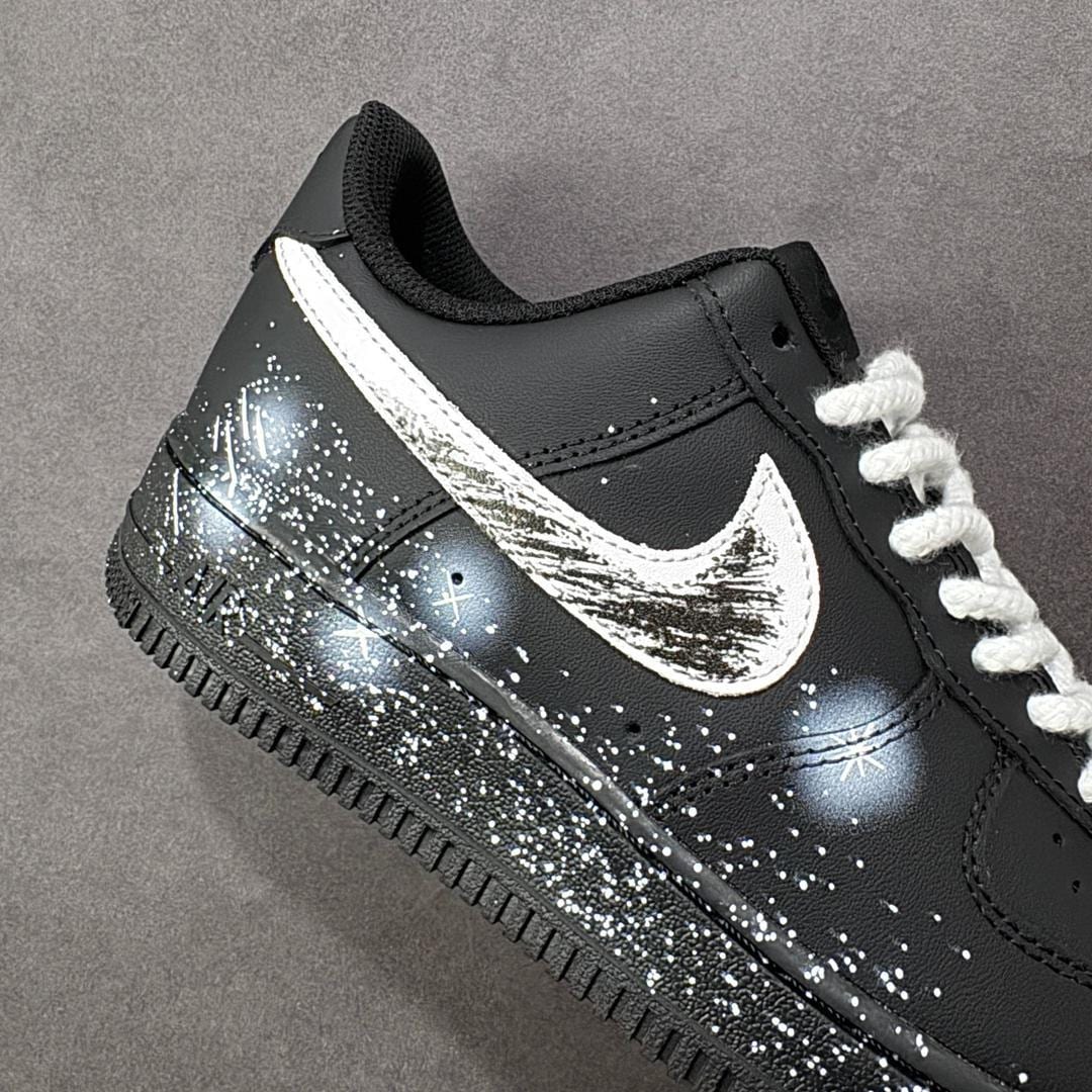 Custom Air Force 1 Black Galassia sneakers, handmade