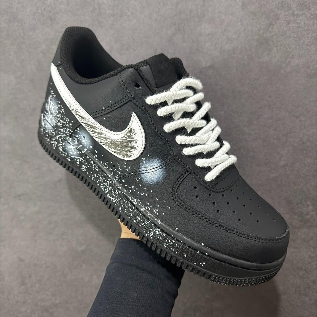 Custom Air Force 1 Black Galassia sneakers, handmade