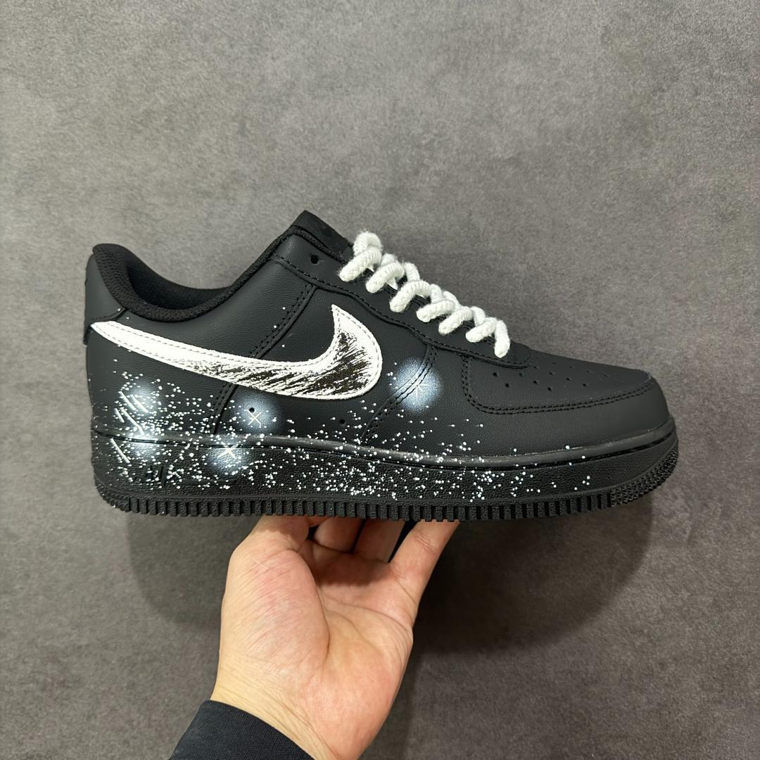 Custom Air Force 1 Black Galassia sneakers, handmade