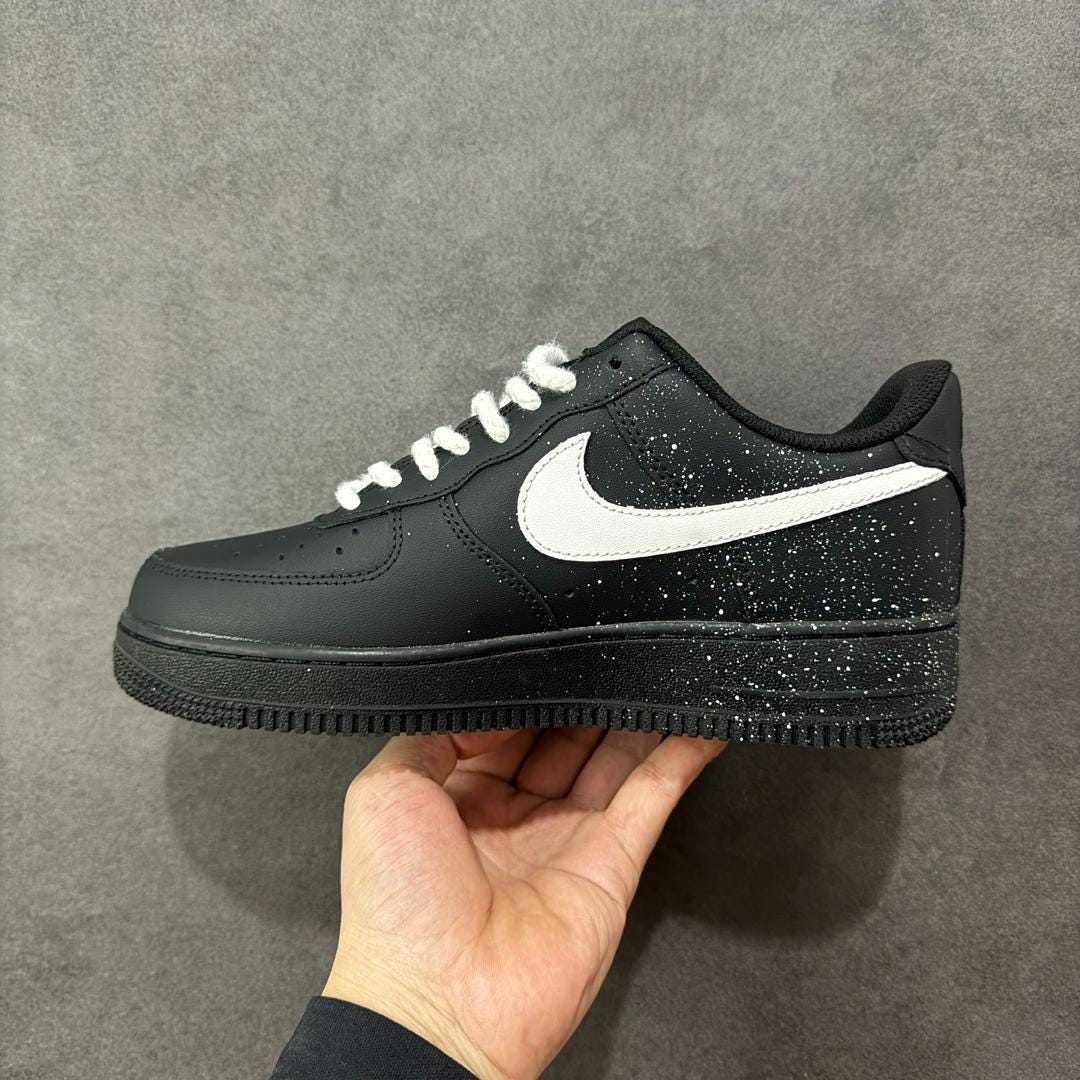 Custom Air Force 1 Black Galassia sneakers, handmade