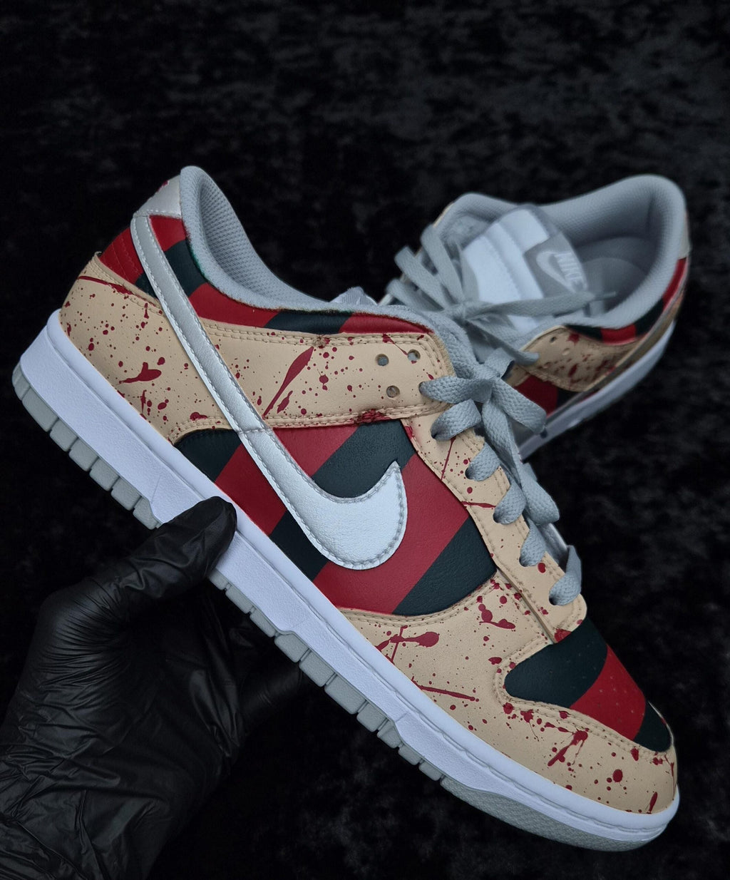 Custom Halloween Themed Dunks, Custom Dunks, Custom Freddy Krueger themed Dunks, All Sizes Available