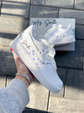 Personalized Bridal Air Force 1 Sneakers: AB saphire Rhinestone and Pearl Wedding Shoes