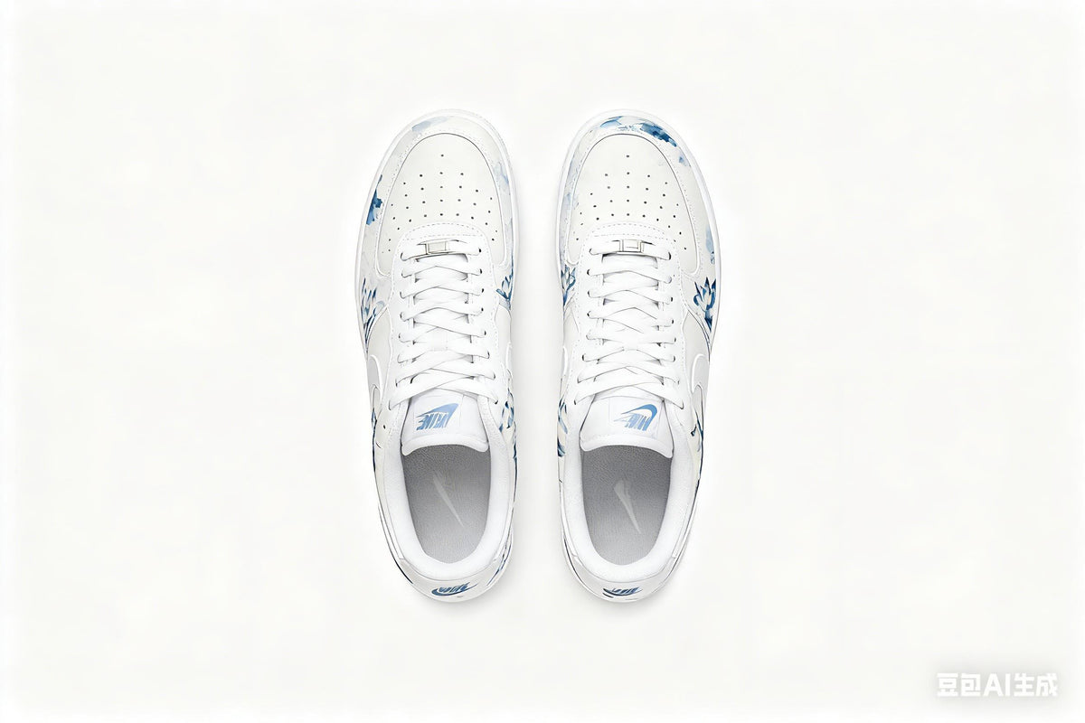 Custom Hand-Painted Nike Air Force 1 Shoes | Blue Lotus Watercolor | Oriental Lotus Pond AF1 Sneakers