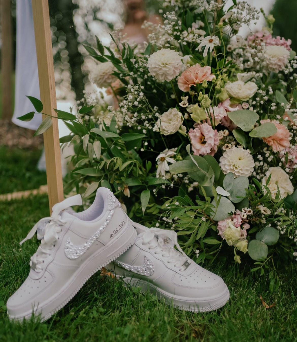 Personalized Bridal Sneakers: Hand-made Pearl Crystal Air Force 1