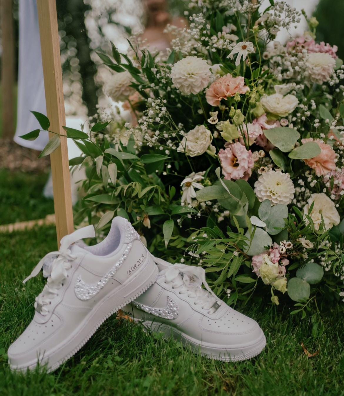 Personalized Bridal Sneakers: Hand-made Pearl Crystal Air Force 1