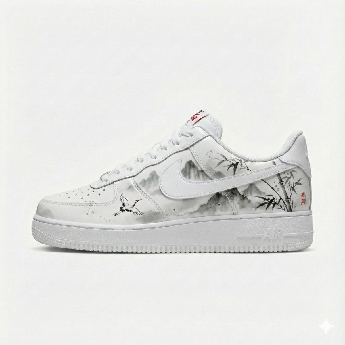 Custom Hand-Painted Nike Air Force 1 Shoes | Chinese Ink Wash | Oriental Zen Sneakers AF1
