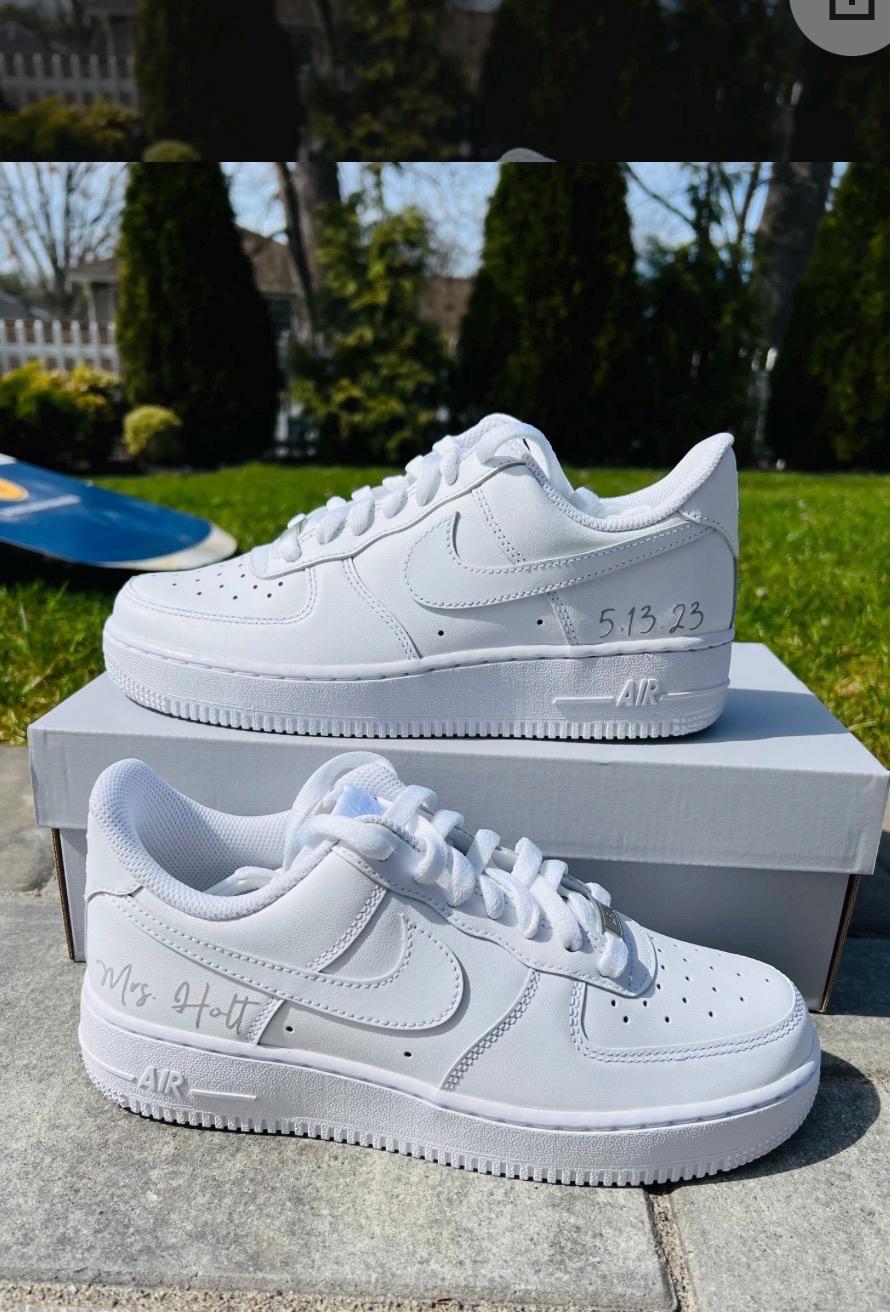 Personalized Bridal Air Force 1 Sneakers White Pearl Wedding Shoes