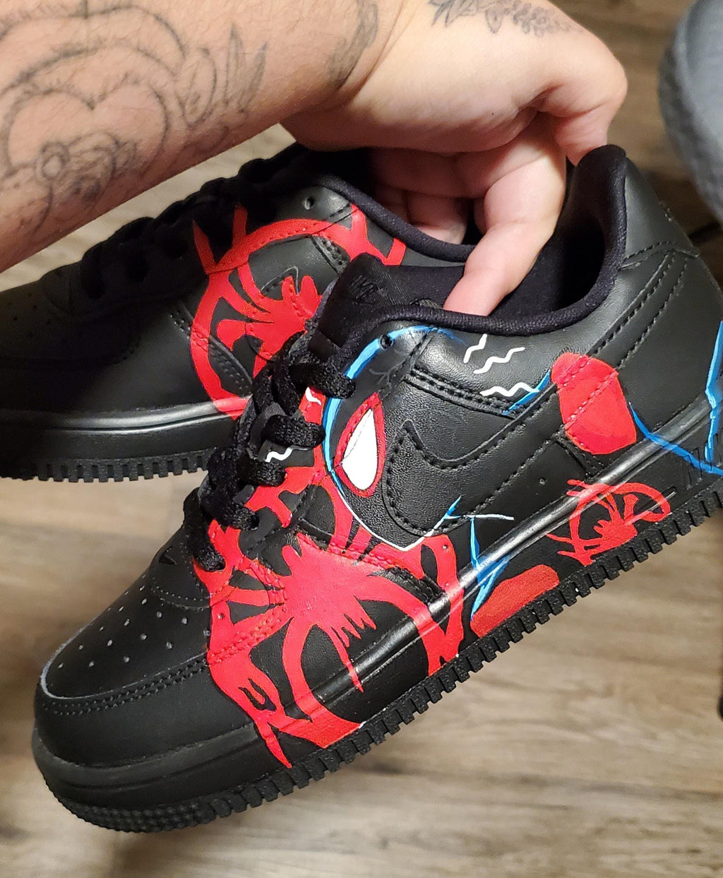 Hand-Painted Spider-Man Graffiti Black Custom Air Force 1 Sneakers