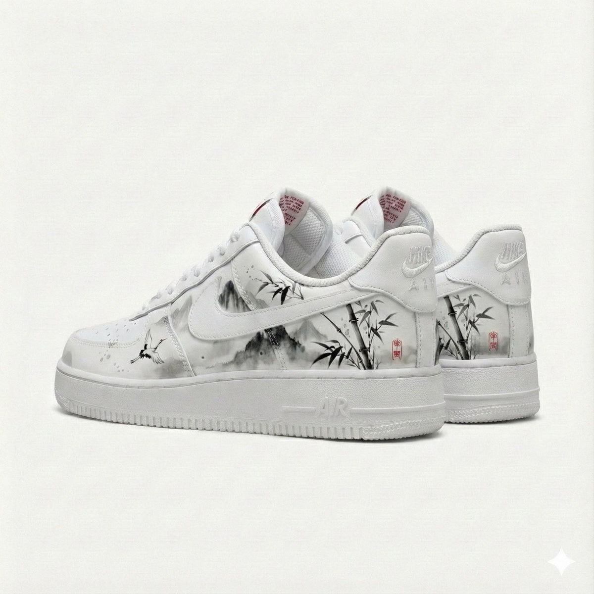 Custom Hand-Painted Nike Air Force 1 Shoes | Chinese Ink Wash | Oriental Zen Sneakers AF1