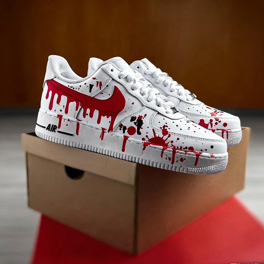 Custom Red Drips Air Force 1,Hand-Painted Sports Sneakers, Drips Sneakers Red&Black AF1 Sneakers Birthday Gifts