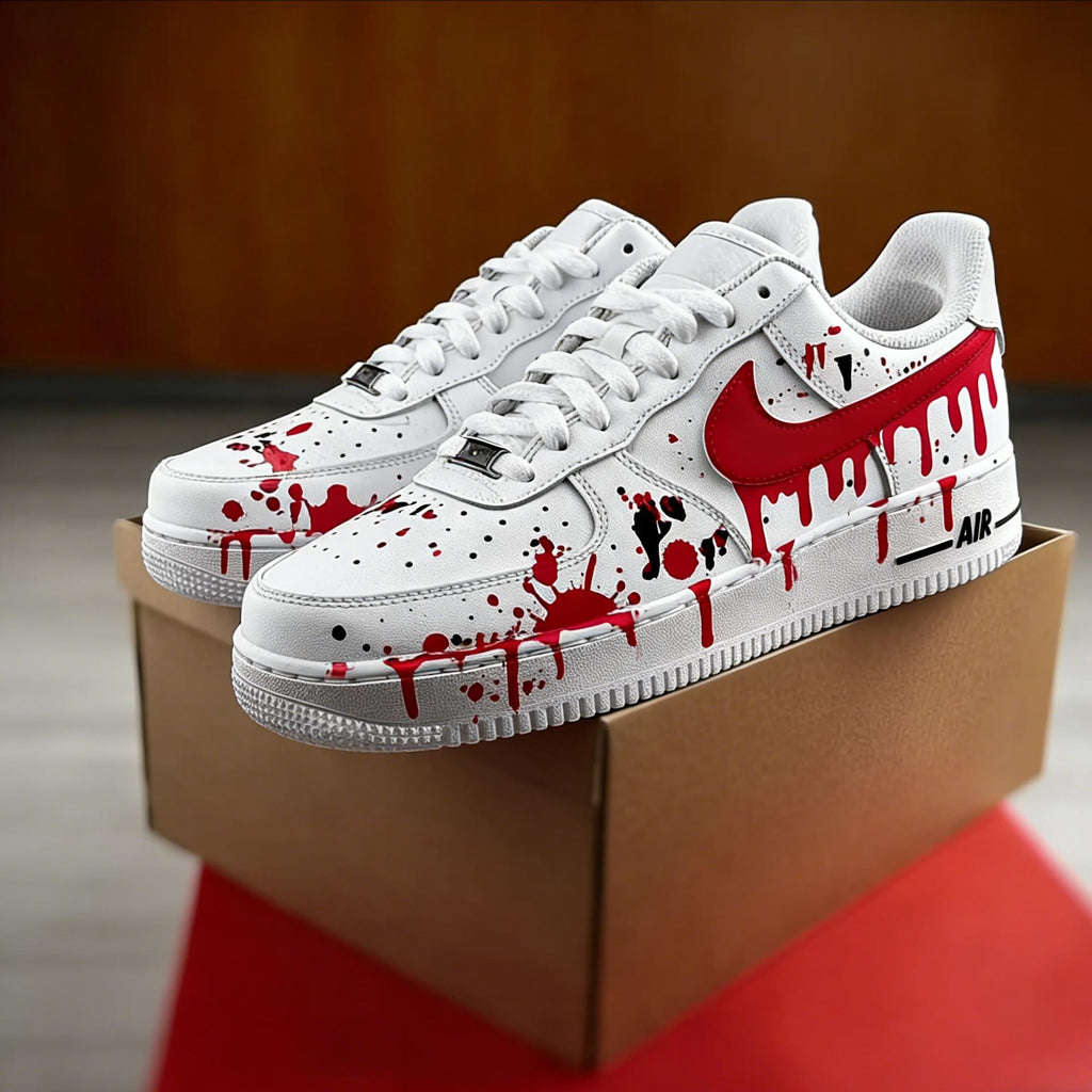 Custom Red Drips Air Force 1,Hand-Painted Sports Sneakers, Drips Sneakers Red&Black AF1 Sneakers Birthday Gifts