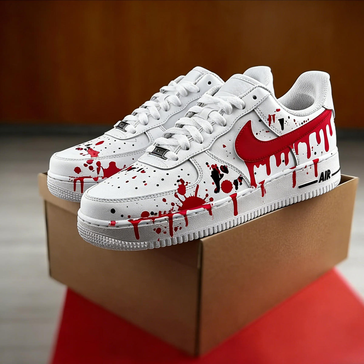 Custom Red Drips Air Force 1,Hand-Painted Sports Sneakers, Drips Sneakers Red&Black AF1 Sneakers Birthday Gifts