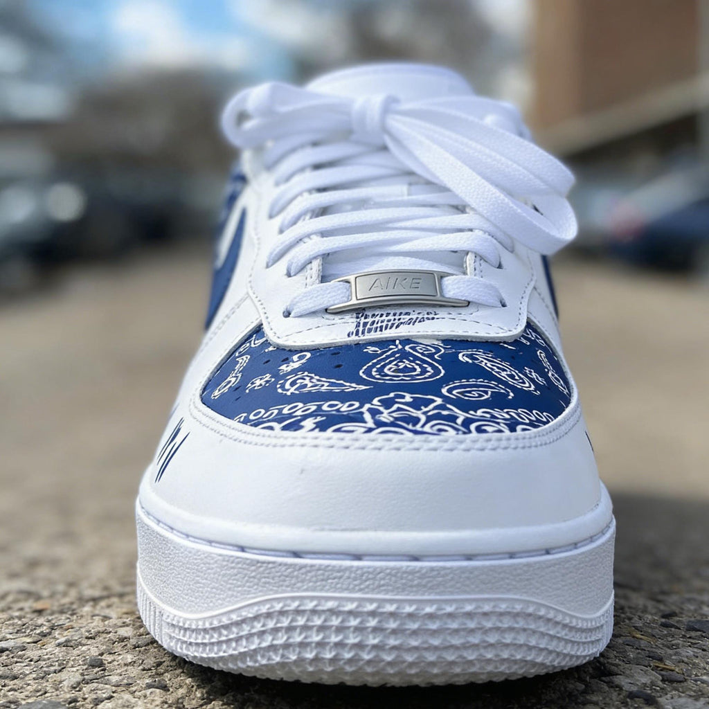 Custom Blue& White Air Force 1 ,Hand-Painted Paisley Sports Sneakers,Abstract Style Gift For Him