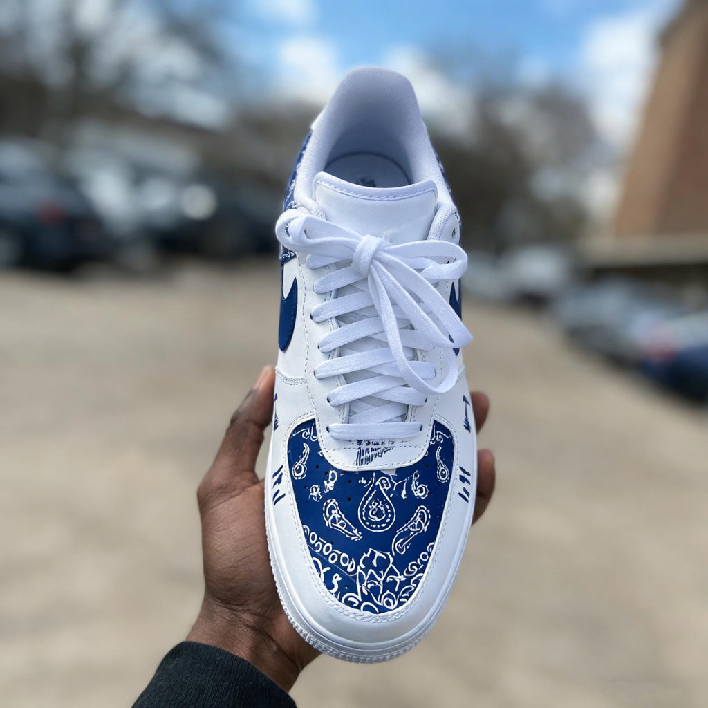 Custom Blue& White Air Force 1 ,Hand-Painted Paisley Sports Sneakers,Abstract Style Gift For Him