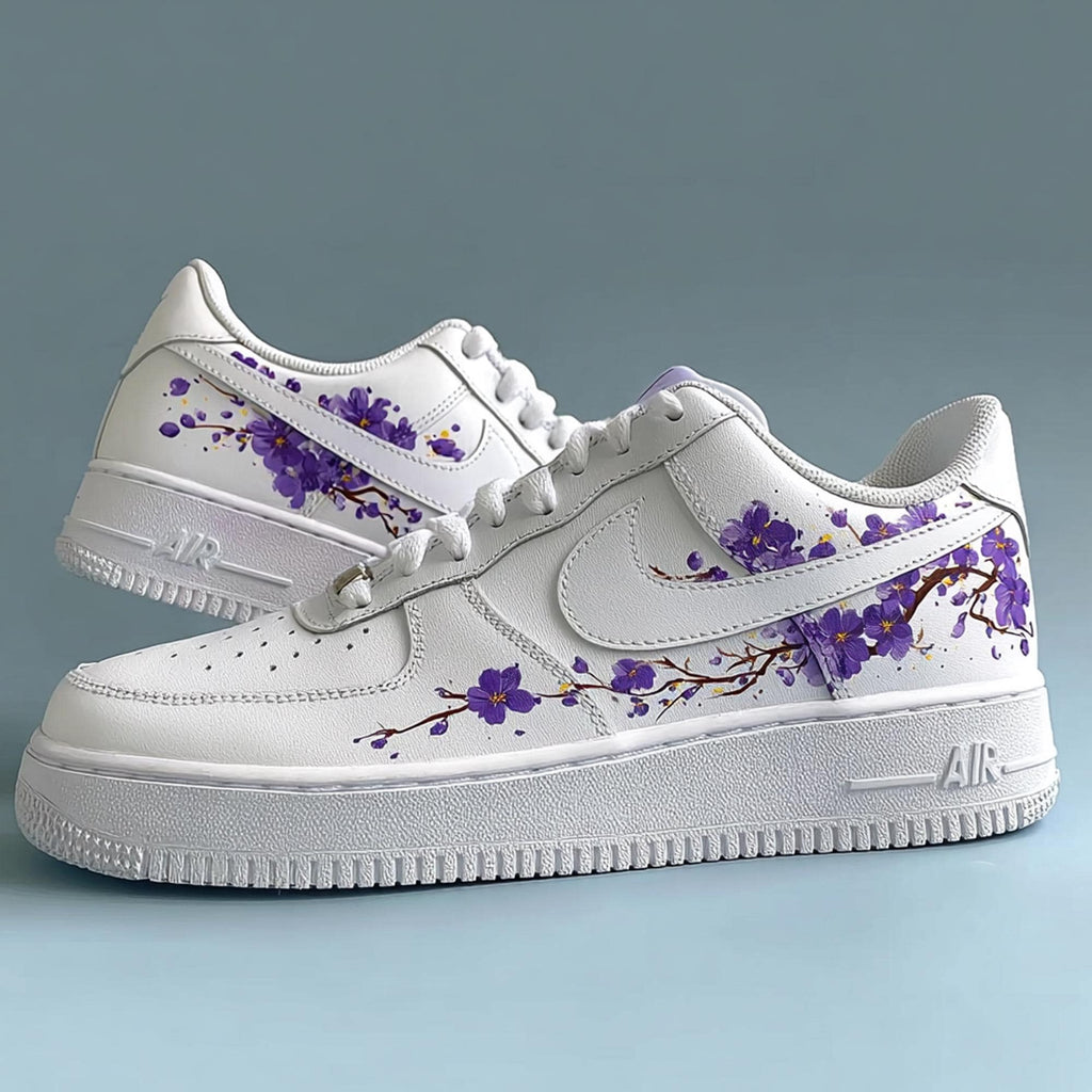 Purple Sakura Custom Air Force One,Delicate Purple Floral & Ink-Wash Branch Sneakers,gift for her