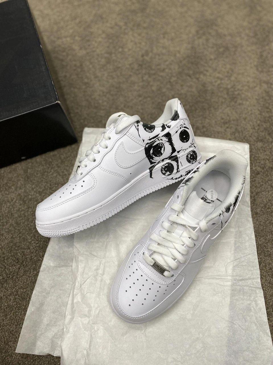 Custom Air Force 1 sneakers in black and white, handmade