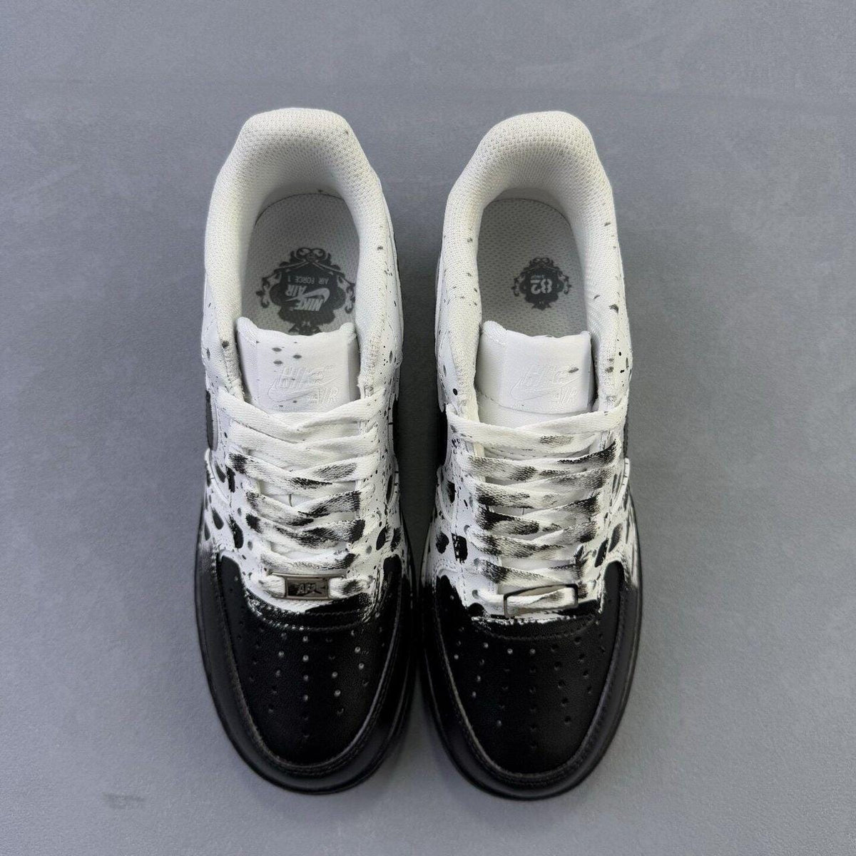Custom Air Force 1 sneakers in black and white, handmade