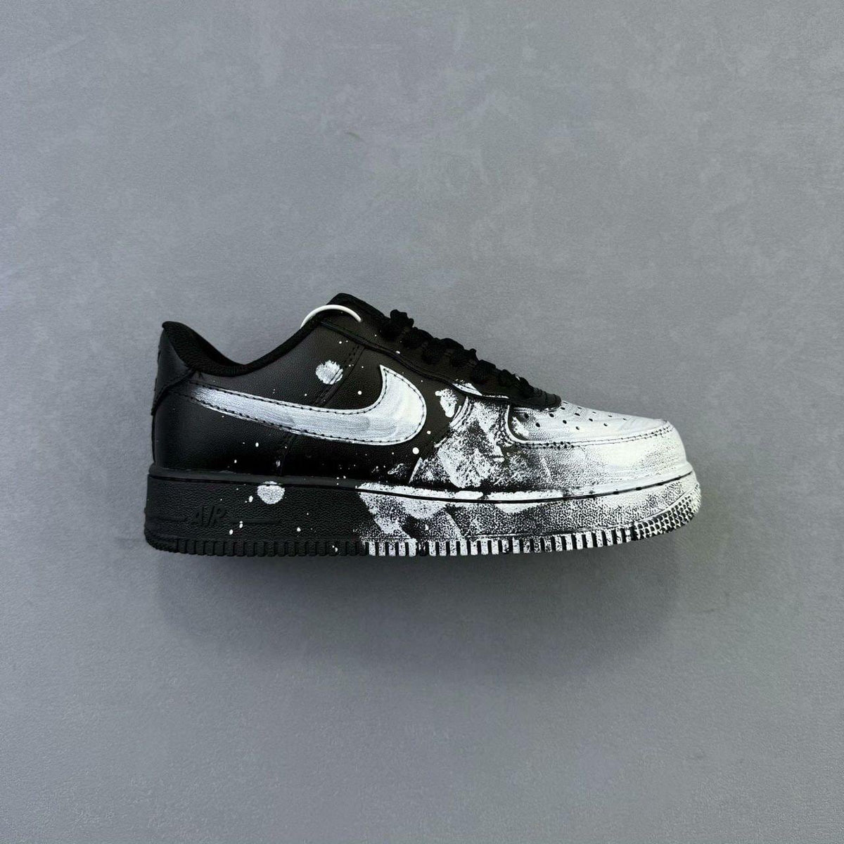 Custom Air Force 1 sneakers in black and white, handmade