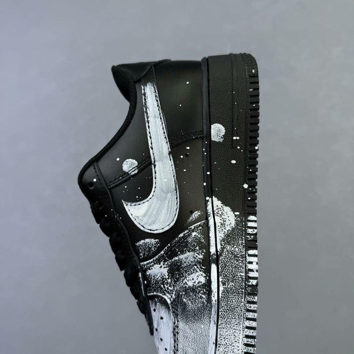 Custom Air Force 1 sneakers in black and white, handmade