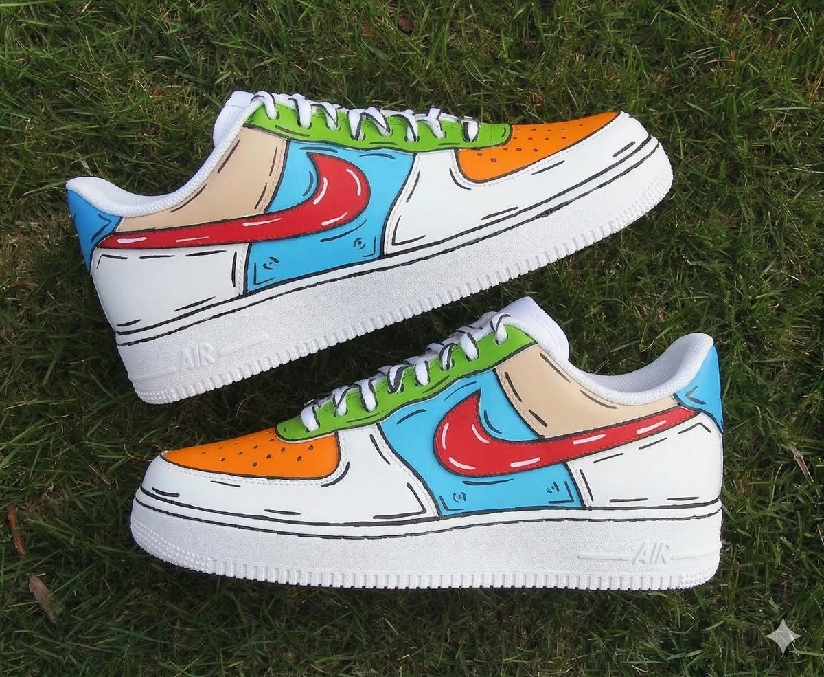 Custom Air Force 1 Shoes: Hand-Painted Colorful Cartoon Effect