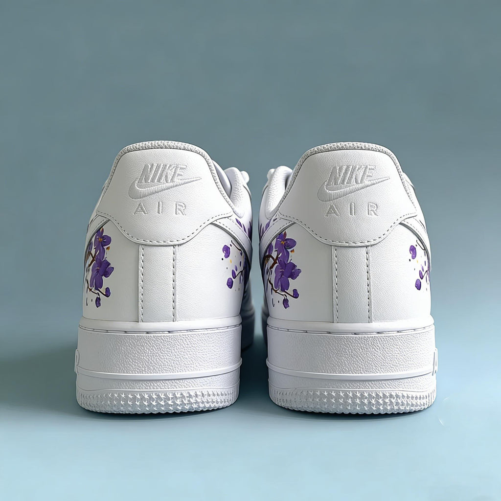 Purple Sakura Custom Air Force One,Delicate Purple Floral & Ink-Wash Branch Sneakers,gift for her