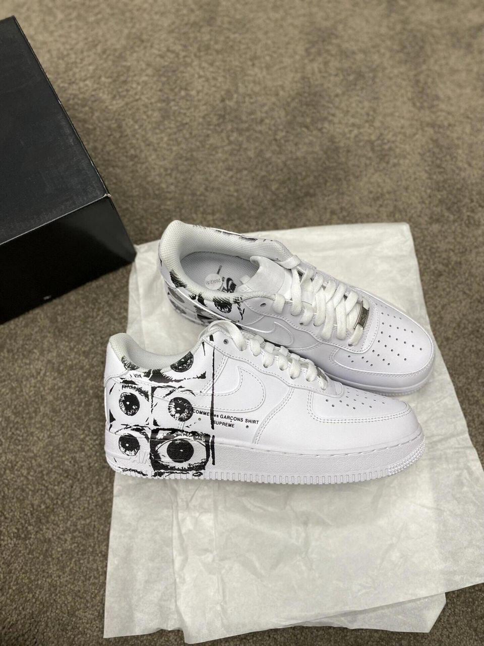 Custom Air Force 1 sneakers in black and white, handmade