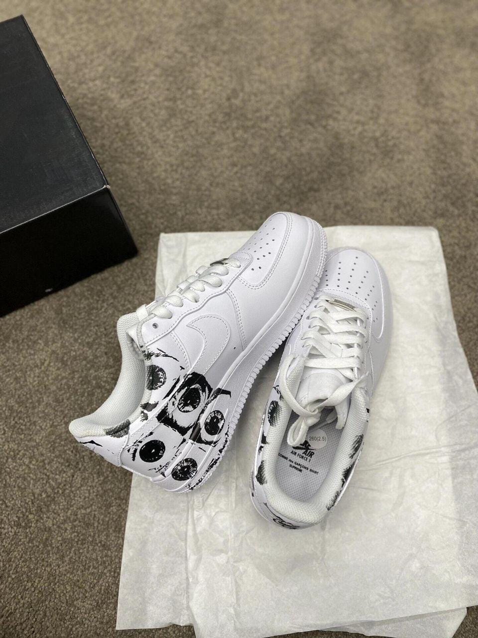 Custom Air Force 1 sneakers in black and white, handmade