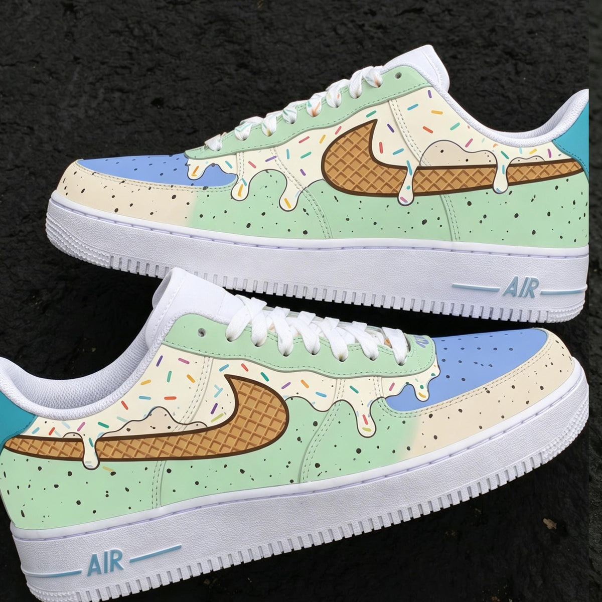 Ice Cream AF1s,Hand Painted Drip Shoes,Mint Sundae Custom Sneakers, Sweet Summer Gift,Minty Sprinkles Sneakers