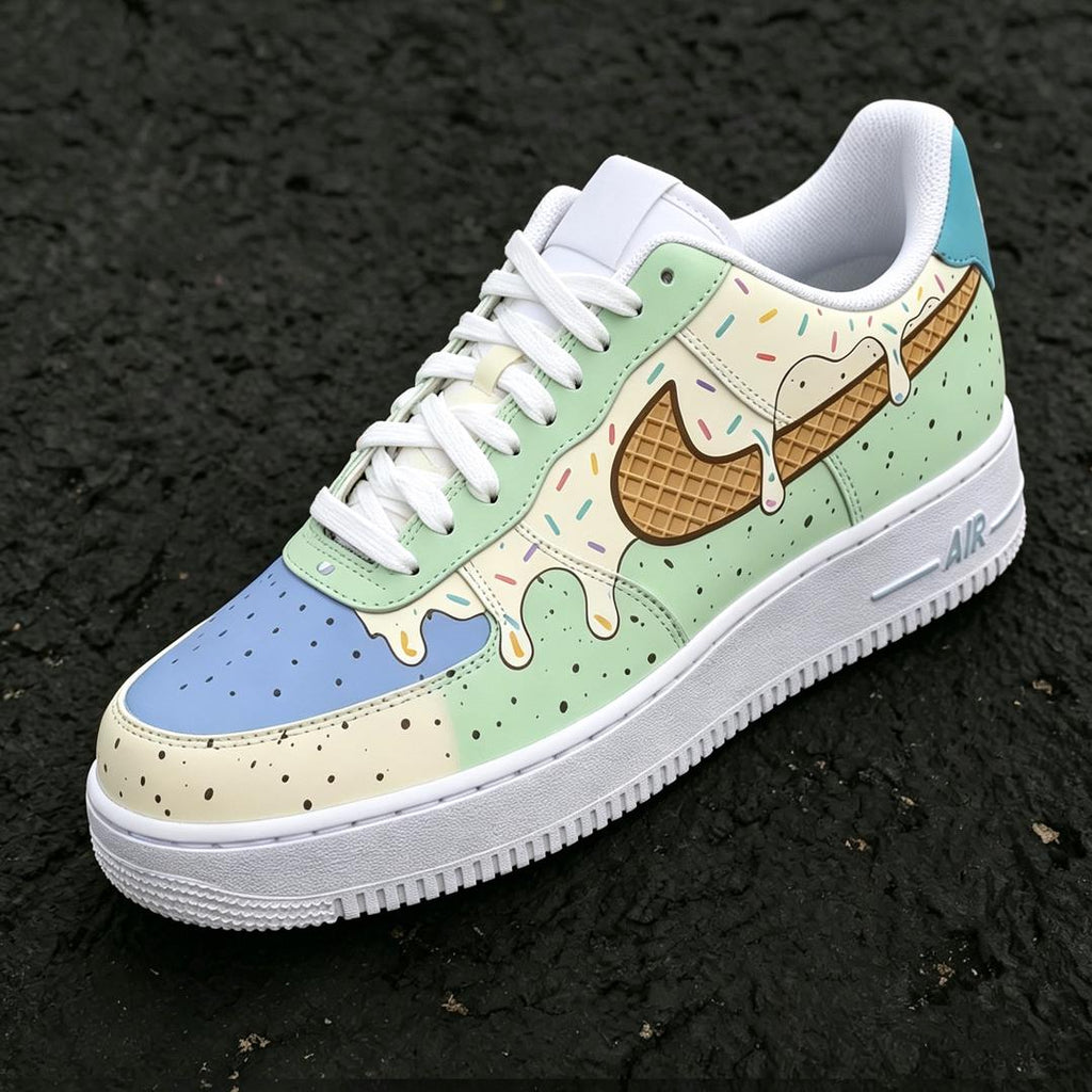 Ice Cream AF1s,Hand Painted Drip Shoes,Mint Sundae Custom Sneakers, Sweet Summer Gift,Minty Sprinkles Sneakers