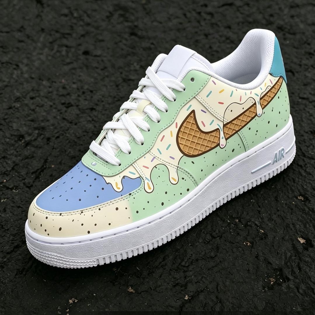 Ice Cream AF1s,Hand Painted Drip Shoes,Mint Sundae Custom Sneakers, Sweet Summer Gift,Minty Sprinkles Sneakers