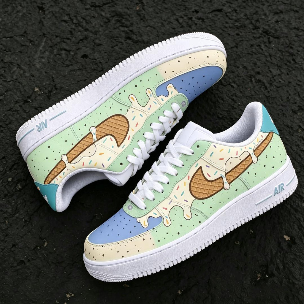 Ice Cream AF1s,Hand Painted Drip Shoes,Mint Sundae Custom Sneakers, Sweet Summer Gift,Minty Sprinkles Sneakers