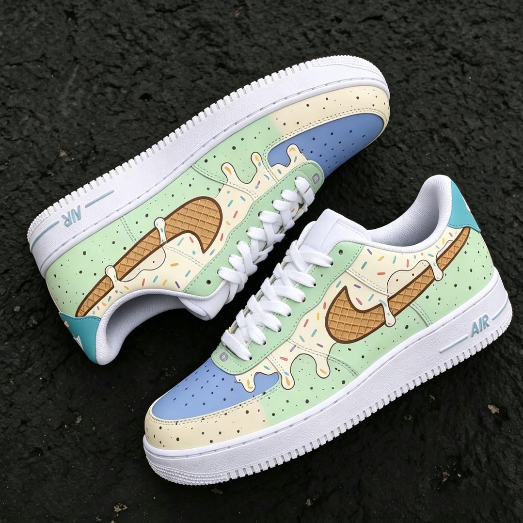 Ice Cream AF1s,Hand Painted Drip Shoes,Mint Sundae Custom Sneakers, Sweet Summer Gift,Minty Sprinkles Sneakers