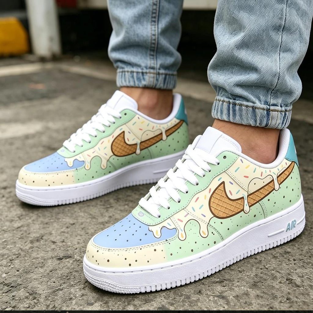 Ice Cream AF1s,Hand Painted Drip Shoes,Mint Sundae Custom Sneakers, Sweet Summer Gift,Minty Sprinkles Sneakers