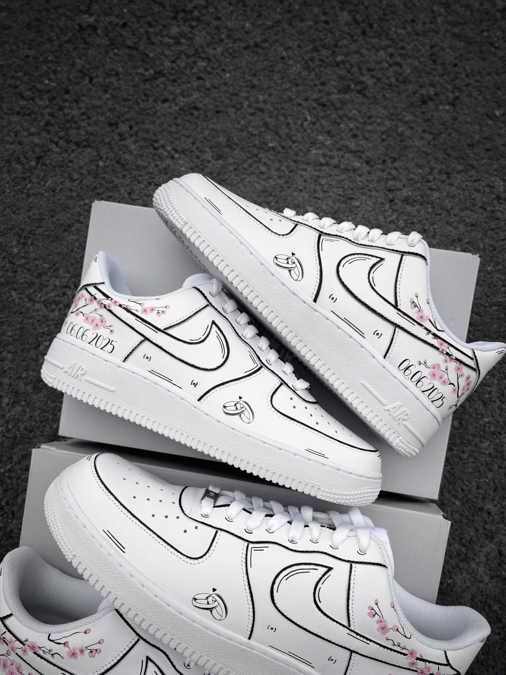 Custom Nike Air Force 1 Wedding – Custom Sneaker with Wedding Date & Cherry Blossoms – Personalized Hand Painted Shoes AF1