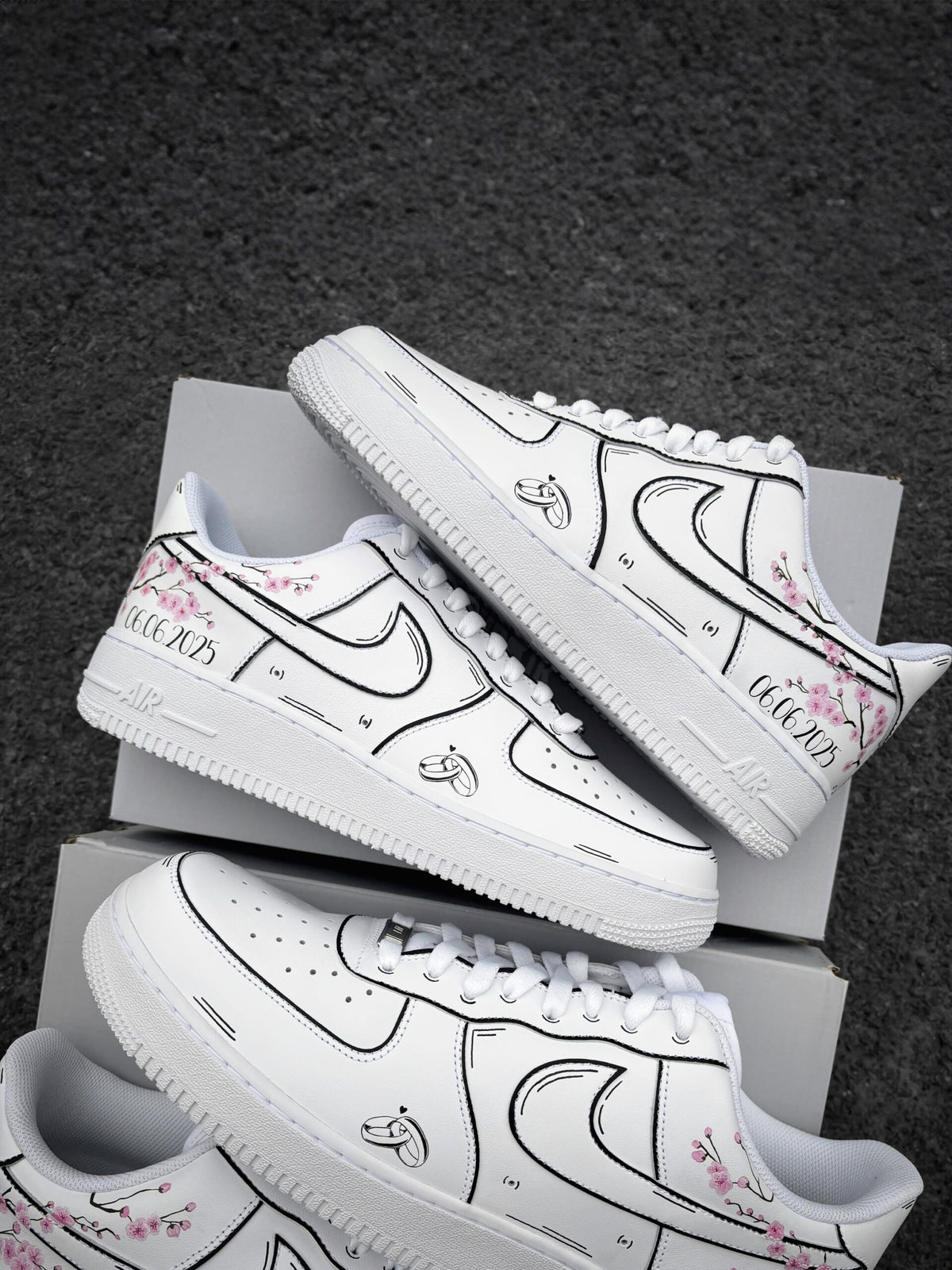 Custom Nike Air Force 1 Wedding – Custom Sneaker with Wedding Date & Cherry Blossoms – Personalized Hand Painted Shoes AF1