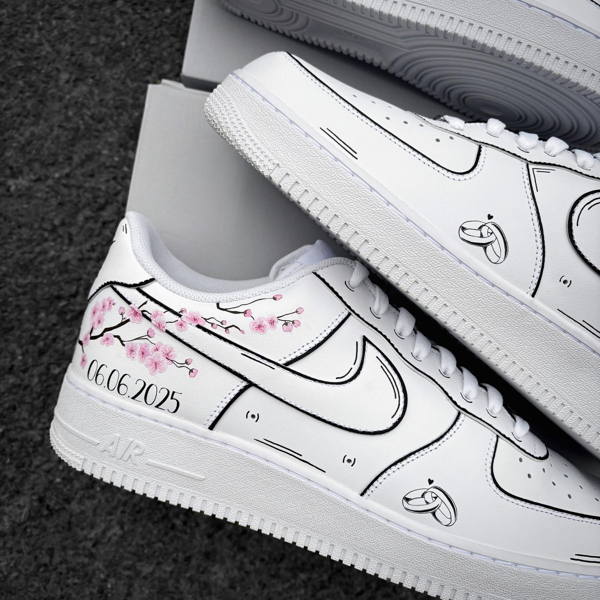 Custom Nike Air Force 1 Wedding – Custom Sneaker with Wedding Date & Cherry Blossoms – Personalized Hand Painted Shoes AF1