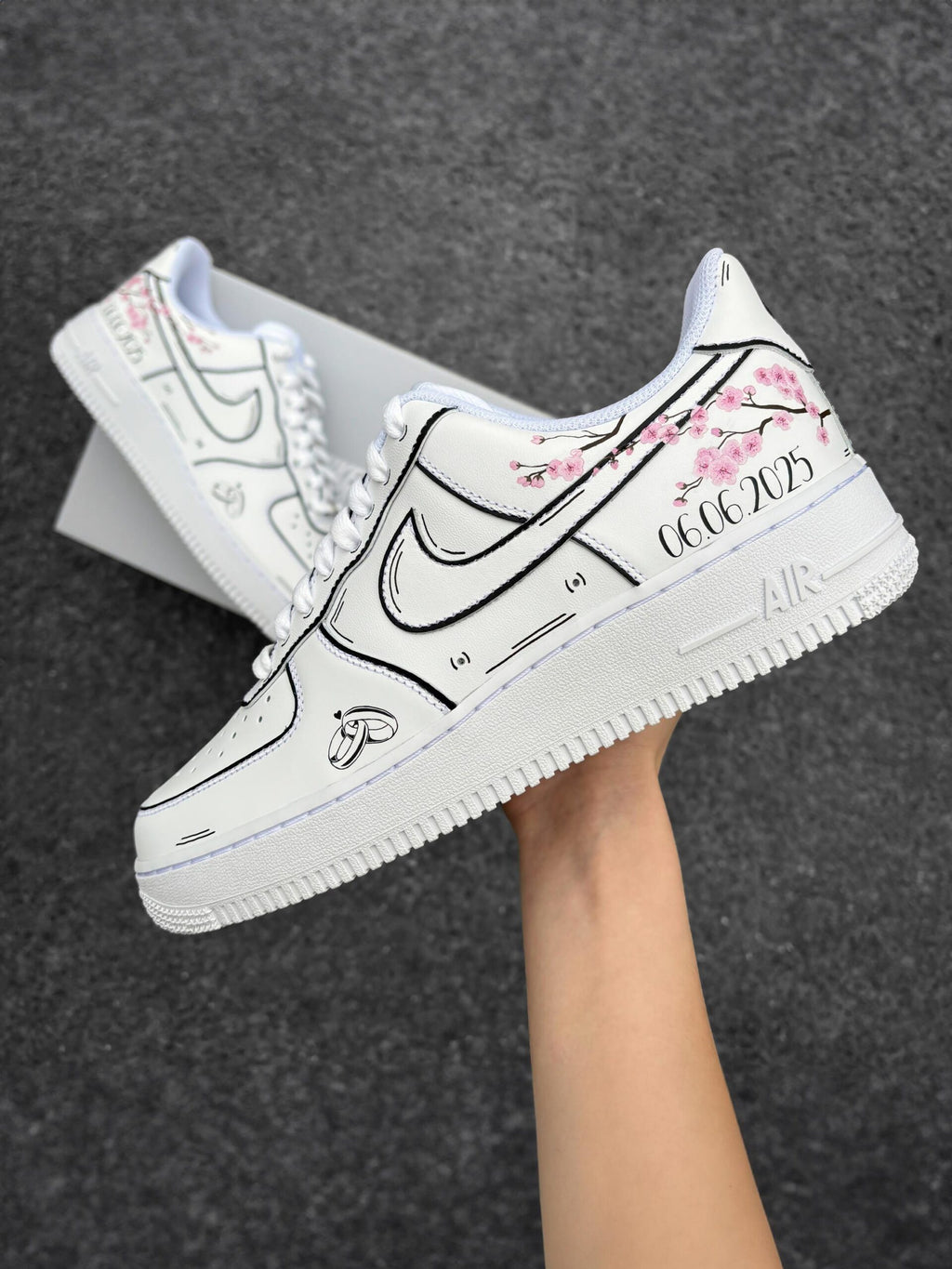 Custom Nike Air Force 1 Wedding – Custom Sneaker with Wedding Date & Cherry Blossoms – Personalized Hand Painted Shoes AF1