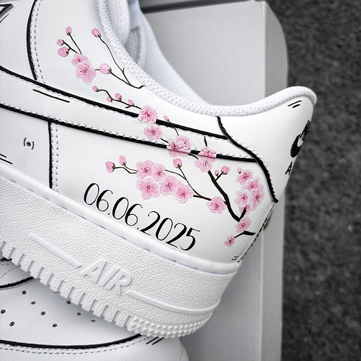 Custom Nike Air Force 1 Wedding – Custom Sneaker with Wedding Date & Cherry Blossoms – Personalized Hand Painted Shoes AF1