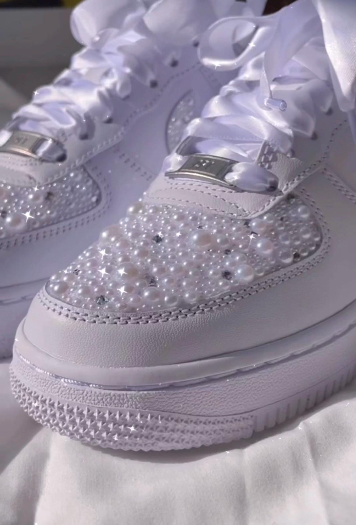 Personalized Bridal Sneakers: Hand-made Pearl Crystal Air Force 1 (three placements)