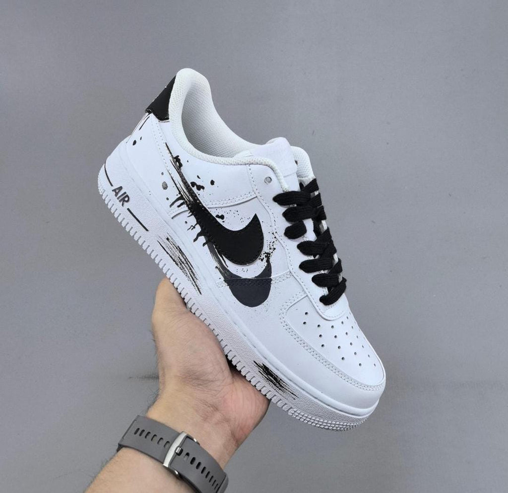 Custom Air force one Handpainted anime style sneakers cartoon sneakers white and black double logot design for streetwear lovers cartoon af1