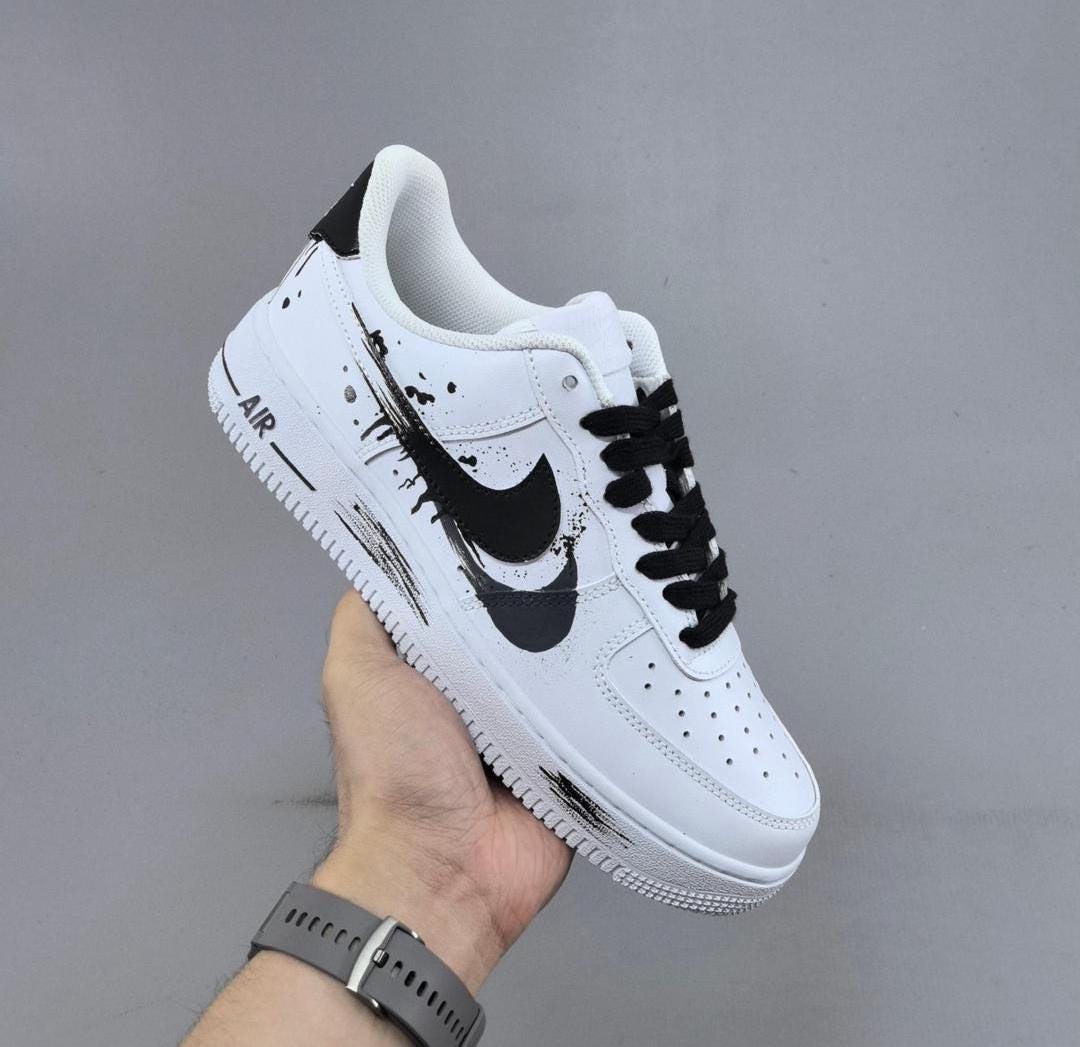 Custom Air force one Handpainted anime style sneakers cartoon sneakers white and black double logot design for streetwear lovers cartoon af1