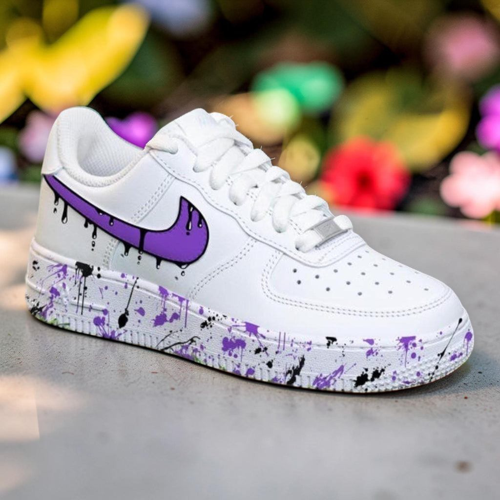 Purple Drip Splatter Custom Air Force 1 Sneakers Custom Hand Painted Streetwear AF1 Shoes