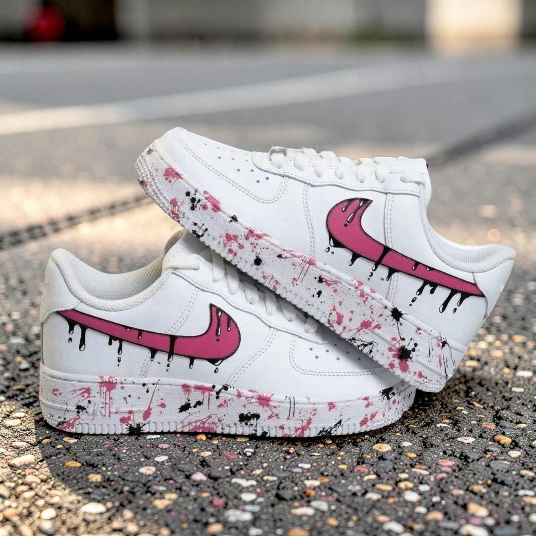 Pink Drip Splatter Custom Air Force 1 Sneakers ?C Hand Painted Streetwear AF1 Shoes