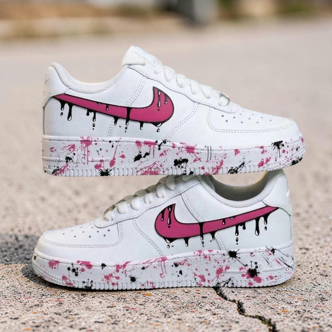 Pink Drip Splatter Custom Air Force 1 Sneakers ?C Hand Painted Streetwear AF1 Shoes
