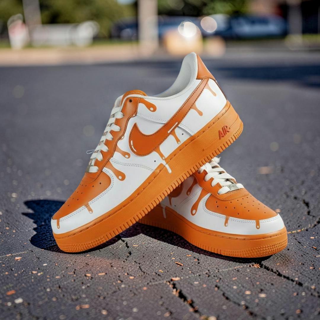 Orange Drip Custom Air Force 1 Sneakers ?C Hand Painted Streetwear AF1 Shoes