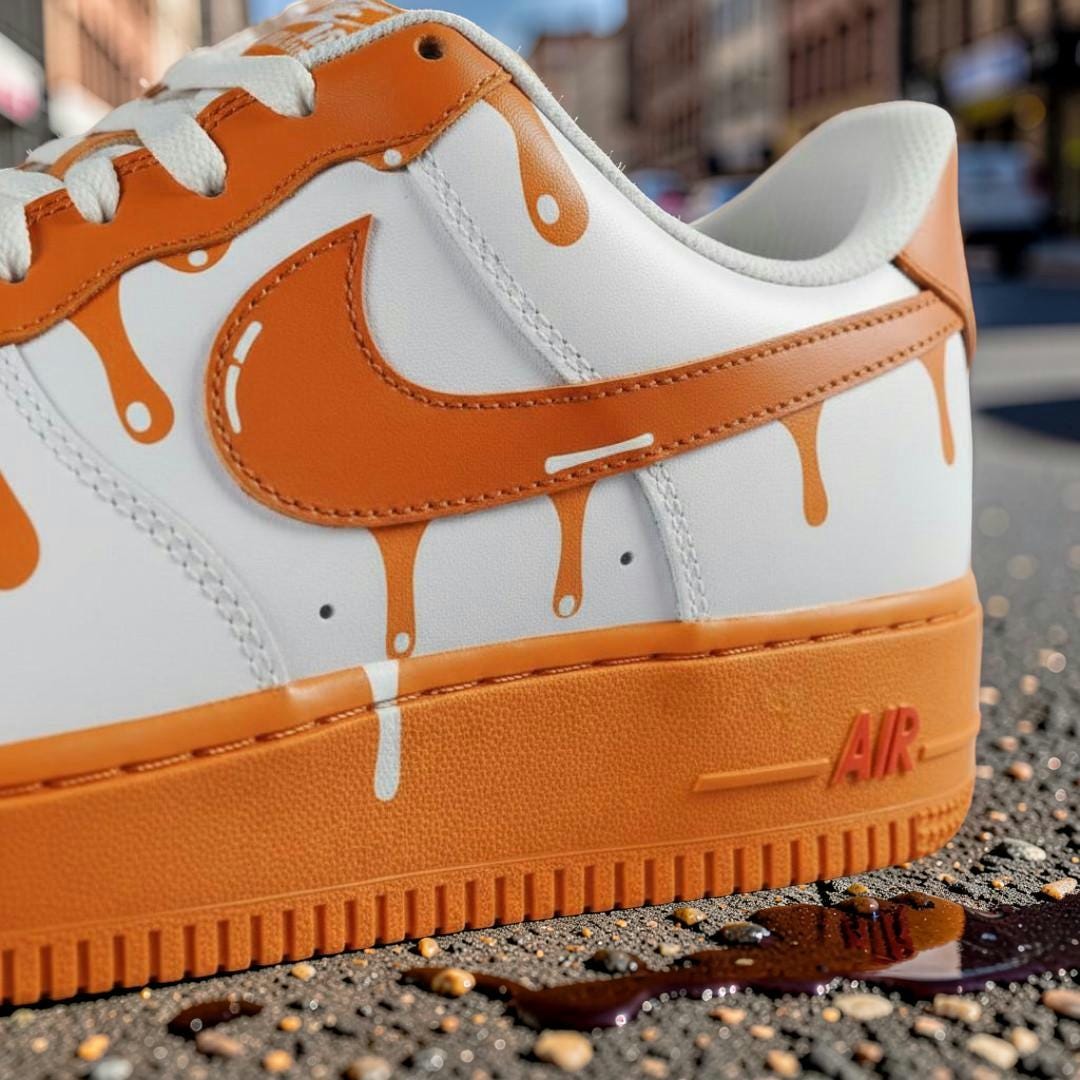 Orange Drip Custom Air Force 1 Sneakers ?C Hand Painted Streetwear AF1 Shoes