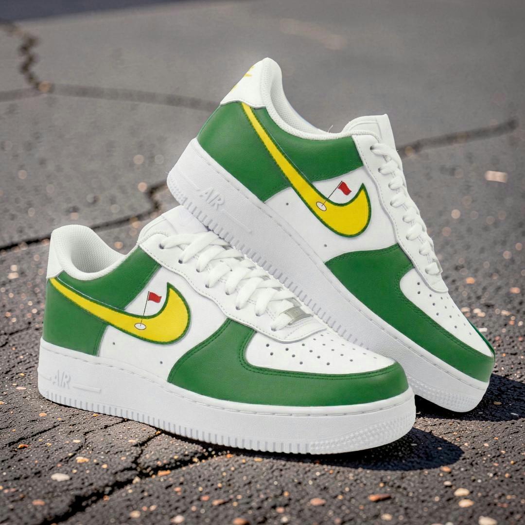 Custom Hand-Painted Green Yellow Golf AF1 Sneakers, Personalized Streetwear Shoes