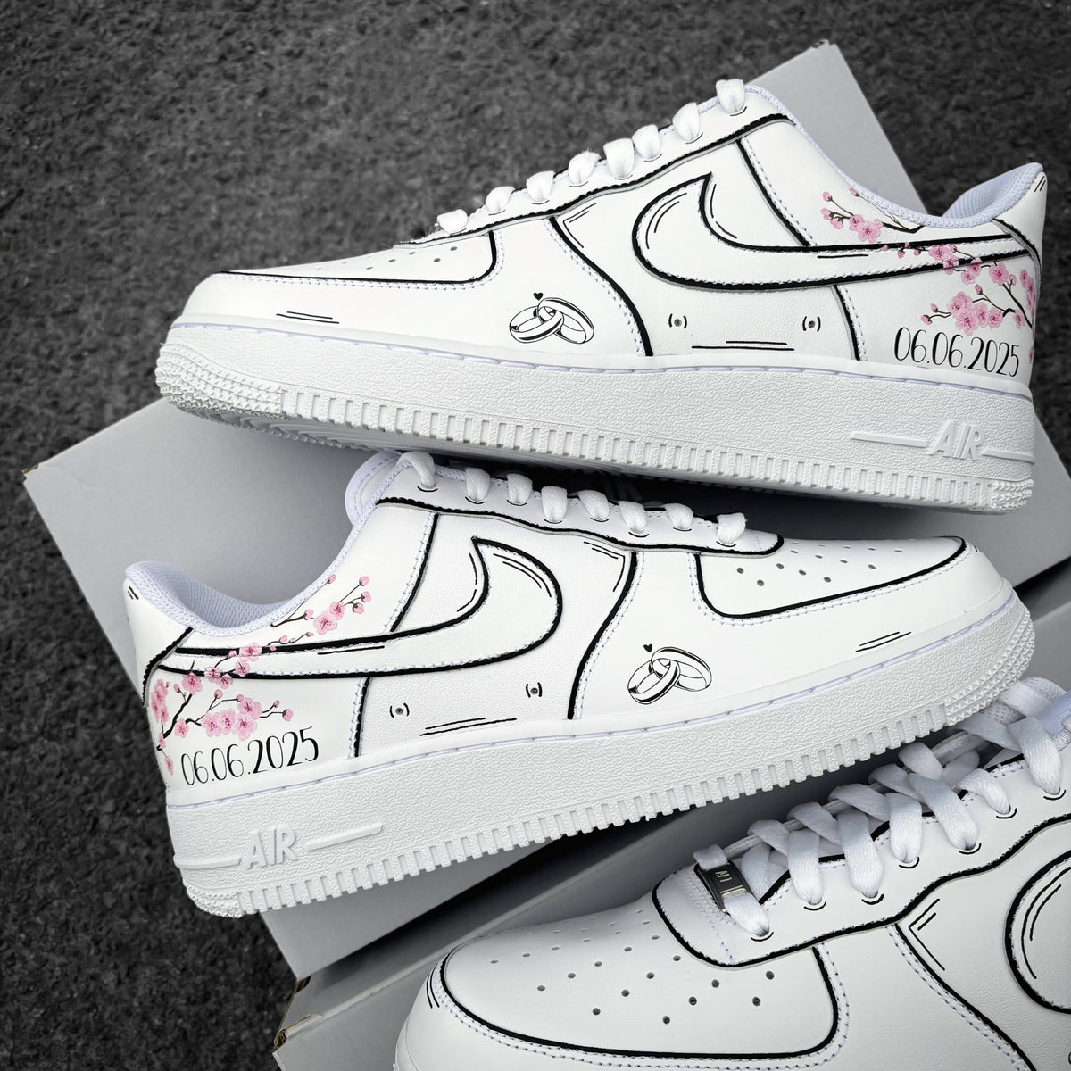 Custom Nike Air Force 1 Wedding – Custom Sneaker with Wedding Date & Cherry Blossoms – Personalized Hand Painted Shoes AF1