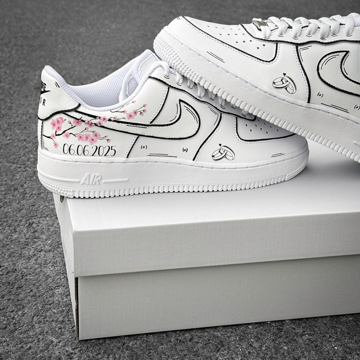Custom Nike Air Force 1 Wedding – Custom Sneaker with Wedding Date & Cherry Blossoms – Personalized Hand Painted Shoes AF1