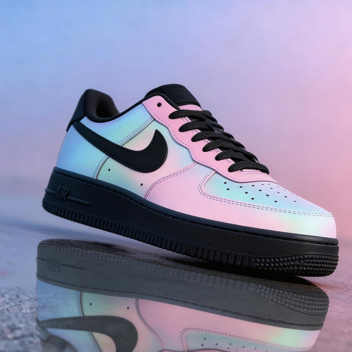 Luxury Custom Holographic Air Force 1 , Iridescent Pastel Gradient AF1 Sneakers for Urban Explorers and Trendsetters
